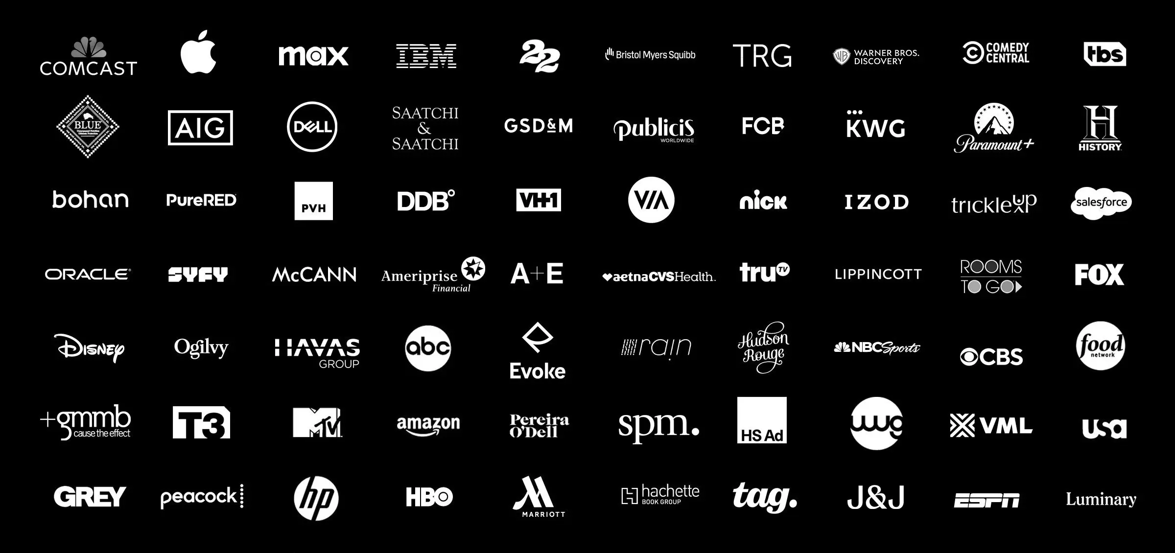 Logos of Northern Lights clients, including Comcast, Apple, Max, IBM, Warner Bros. Discovery, Paramount+, Disney, ABC, CBS, NBC Sports, HBO, ESPN, Amazon, HP, Salesforce, Oracle, Ogilvy, McCann and Publicis.